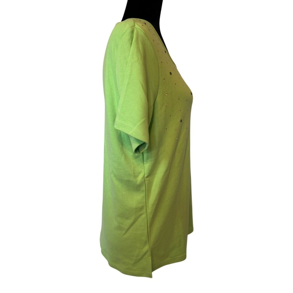 NWOT Quacker Factory Lime‎ Green Short Sleeve Top with Rhinestones Size Small - Picture 3 of 5